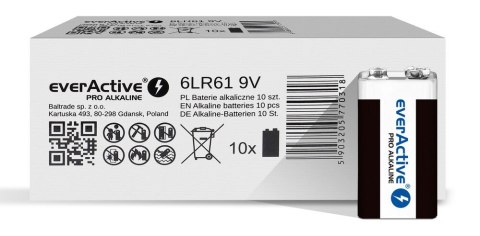 Bateria alkaliczna R9/6LR61 9V PRO ALKALINE, Opakowanie 10 szt. Bateria alkaliczna R9/6LR61 9V PRO ALKALINE, Opakowanie 10 szt.