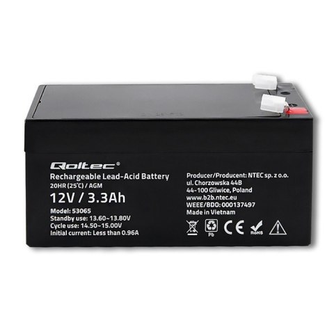 Akumulator AGM | 12V | 3.3Ah | max. 49.5A Akumulator AGM | 12V | 3.3Ah | max. 49.5A