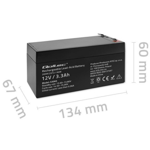 Akumulator AGM | 12V | 3.3Ah | max. 49.5A Akumulator AGM | 12V | 3.3Ah | max. 49.5A