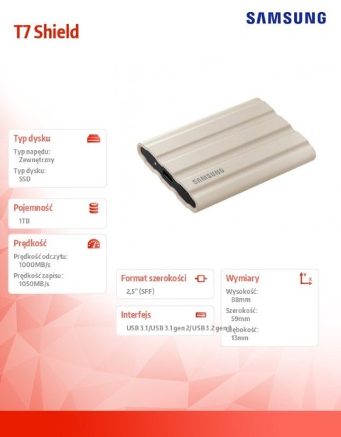 Dysk SSD T7 Shield 1TB USB 3.2, beżowy Dysk SSD T7 Shield 1TB USB 3.2, beżowy