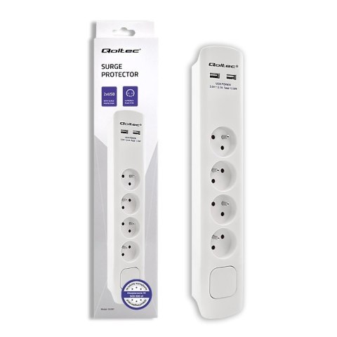Listwa antyprzepięciowa | 4 gniazda | 2xUSB | 1.8m | Biała Listwa antyprzepięciowa | 4 gniazda | 2xUSB | 1.8m | Biała