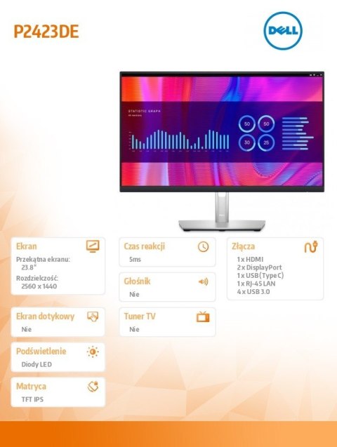 Monitor P2423DE 23.8 cali IPS LED QHD (2560x1440)/16:9/HDMI/DP/USB-C/4xUSB 3.2/RJ45/3Y AES Monitor P2423DE 23.8 cali IPS LED QHD (2560x1440)/16:9/HDMI/DP/USB-C/4xUSB 3.2/RJ45/3Y AES