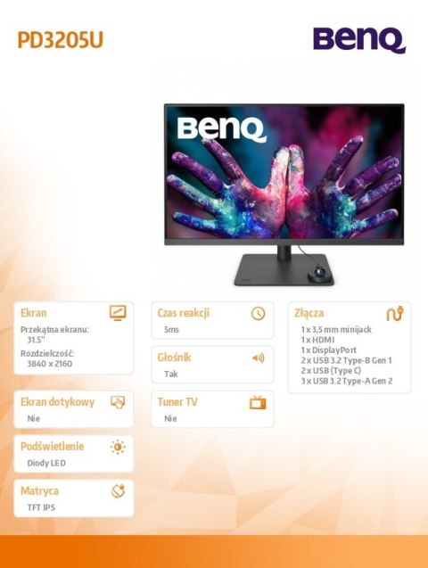 Monitor 32 cale PD3205U LED 5ms/4K/20:1/HDMI/ czarny Monitor 32 cale PD3205U LED 5ms/4K/20:1/HDMI/ czarny