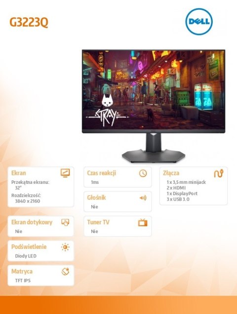 Monitor G3223Q 32 cali FreeSync 144Hz IPS LED 4K (3840x2160)/16:9/DP/2xHDMI/USB-B/USB/3Y AES&PPE Monitor G3223Q 32 cali FreeSync 144Hz IPS LED 4K (3840x2160)/16:9/DP/2xHDMI/USB-B/USB/3Y AES&PPE