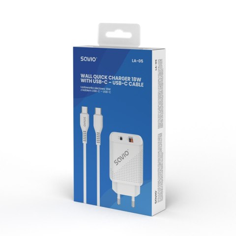 Ładowarka sieciowa USB Quick Charge Power Delivery 3.0 18W +1m kabel USB typ C, LA-05 C Ładowarka sieciowa USB Quick Charge Power Delivery 3.0 18W +1m kabel USB typ C, LA-05 C