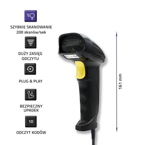 Laserowy czytnik kodów kreskowych 1D | USB | Czarny Laserowy czytnik kodów kreskowych 1D | USB | Czarny