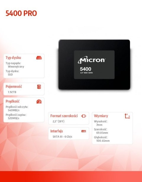 Dysk SSD 5400 PRO 1920GB MTFDDAK1T9TGA-1BC1ZABYYR Dysk SSD 5400 PRO 1920GB MTFDDAK1T9TGA-1BC1ZABYYR