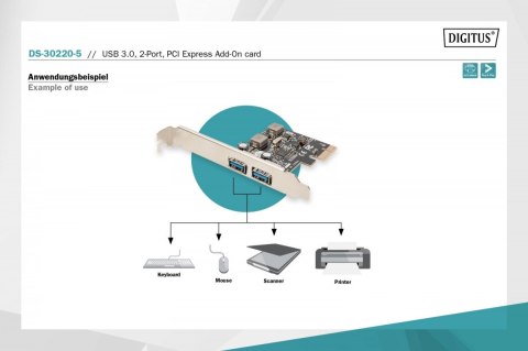 Kontroler USB 3.0 PCIe, 2x USB 3.0, Low Profile, Chipset UPD720202 Kontroler USB 3.0 PCIe, 2x USB 3.0, Low Profile, Chipset UPD720202