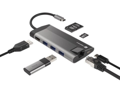 Stacja dokująca Multiport Fowler Plus USB-C PD, 3x USB 3.0, HDMI 4K, RJ45, SD, micro SD Stacja dokująca Multiport Fowler Plus USB-C PD, 3x USB 3.0, HDMI 4K, RJ45, SD, micro SD