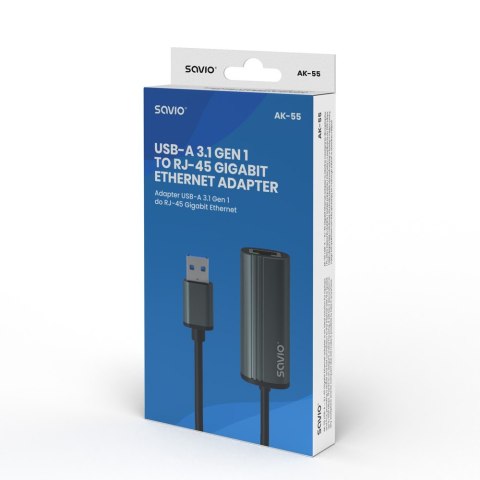 Adapter USB-A 3.1 Gen 1 do RJ-45 gigabit Ethernet, AK-55 Adapter USB-A 3.1 Gen 1 do RJ-45 gigabit Ethernet, AK-55