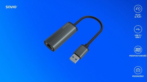 Adapter USB-A 3.1 Gen 1 do RJ-45 gigabit Ethernet, AK-55 Adapter USB-A 3.1 Gen 1 do RJ-45 gigabit Ethernet, AK-55