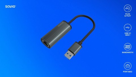 Adapter USB-A 3.1 Gen 1 do RJ-45 gigabit Ethernet, AK-55 Adapter USB-A 3.1 Gen 1 do RJ-45 gigabit Ethernet, AK-55