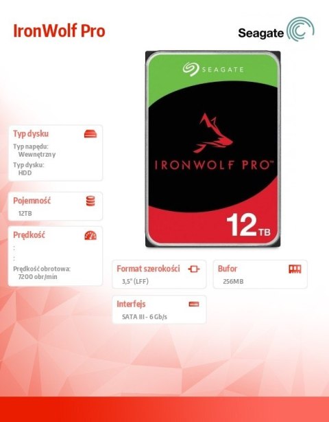 Dysk IronWolf Pro 12TB 3.5 256MB ST12000NT001 Dysk IronWolf Pro 12TB 3.5 256MB ST12000NT001
