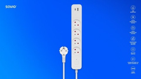 Listwa zasilająca przeciwprzepięciowa 4 gniazda USB-A i USB-C, 1.5m, LZ-11 Listwa zasilająca przeciwprzepięciowa 4 gniazda USB-A i USB-C, 1.5m, LZ-11