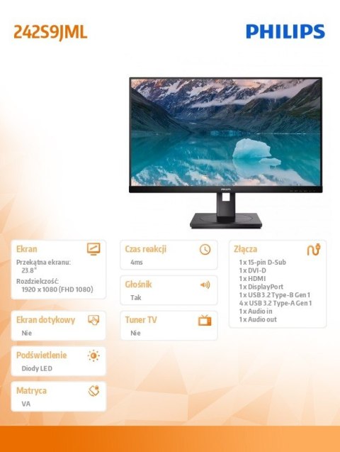 Monitor 23,8 cali 242S9JML VA DVI HDMI DP Pivot Monitor 23,8 cali 242S9JML VA DVI HDMI DP Pivot
