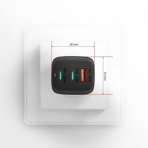 ACU-DPQ65 Ładowarka sieciowa, GaN 65W, 3x port (USB-A + dual USB-C), PD3.0/QC4+/PPS/Apple, czarna ACU-DPQ65 Ładowarka sieciowa, GaN 65W, 3x port (USB-A + dual USB-C), PD3.0/QC4+/PPS/Apple, czarna