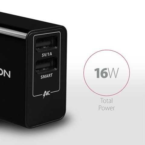 ACU-DS16 Ładowarka sieciowa, SMART 16W, 2x port USB-A, 5V/2.2A + 5V/1A ACU-DS16 Ładowarka sieciowa, SMART 16W, 2x port USB-A, 5V/2.2A + 5V/1A