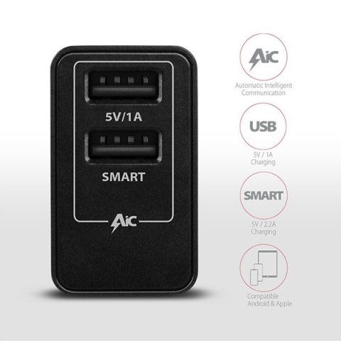 ACU-DS16 Ładowarka sieciowa, SMART 16W, 2x port USB-A, 5V/2.2A + 5V/1A ACU-DS16 Ładowarka sieciowa, SMART 16W, 2x port USB-A, 5V/2.2A + 5V/1A