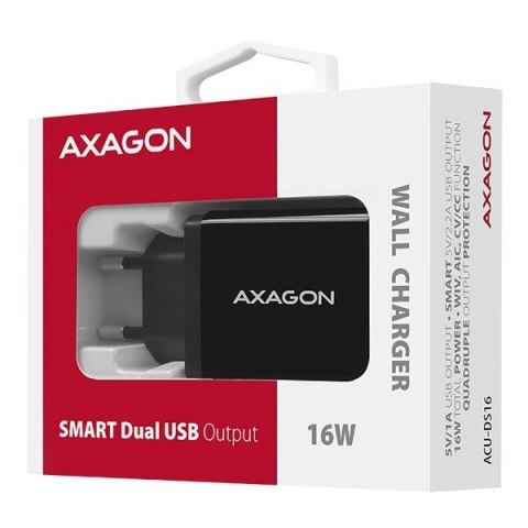ACU-DS16 Ładowarka sieciowa, SMART 16W, 2x port USB-A, 5V/2.2A + 5V/1A ACU-DS16 Ładowarka sieciowa, SMART 16W, 2x port USB-A, 5V/2.2A + 5V/1A