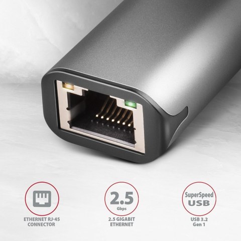 ADE-25RC Karta sieciowa 2.5 Gigabit Ethernet, Realtek 8156, USB-C 3.2 Gen 1, automatyczna instalacja, szara ADE-25RC Karta sieciowa 2.5 Gigabit Ethernet, Realtek 8156, USB-C 3.2 Gen 1, automatyczna instalacja, szara
