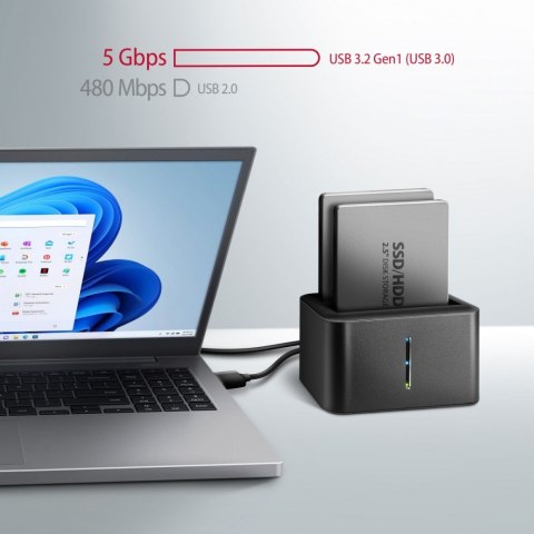ADSA-D25 MINI stacja dokująca USB 3.2 Gen 1 - 2x SATA 6G 2.5" SSD/HDD CLONE ADSA-D25 MINI stacja dokująca USB 3.2 Gen 1 - 2x SATA 6G 2.5" SSD/HDD CLONE