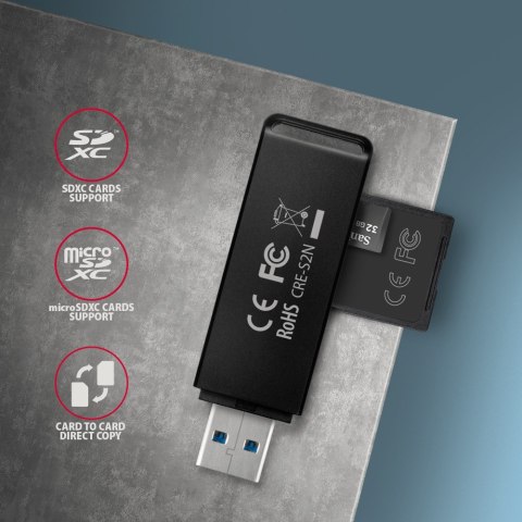 CRE-S2N Czytnik zewnętrzny kart USB-A 3. 2 GEN 1, 2-gniazda lun SD/microSD, UHS-I CRE-S2N Czytnik zewnętrzny kart USB-A 3. 2 GEN 1, 2-gniazda lun SD/microSD, UHS-I