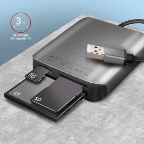 CRE-S3 Czytnik zewnętrzny kart USB-A 3. 2 GEN 1, 3-slot lun SD/microSD/CF, obsługa UHS-II CRE-S3 Czytnik zewnętrzny kart USB-A 3. 2 GEN 1, 3-slot lun SD/microSD/CF, obsługa UHS-II