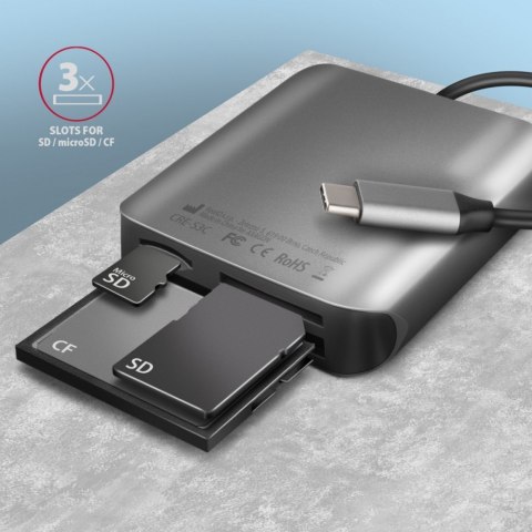 CRE-S3C Czytnik zewnętrzny kart USB-C 3.2 GEN 1, 3-slot & lun SD/microSD/CF, obsługa UHS-II CRE-S3C Czytnik zewnętrzny kart USB-C 3.2 GEN 1, 3-slot & lun SD/microSD/CF, obsługa UHS-II