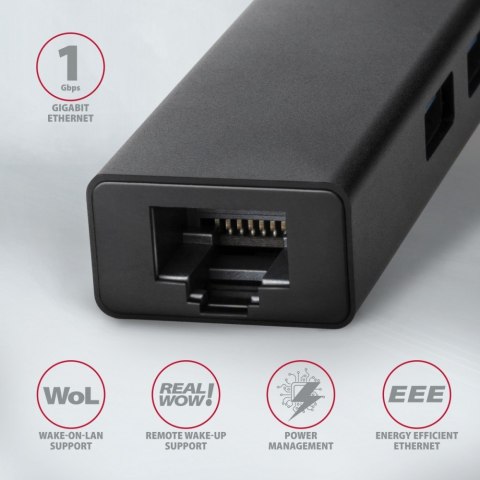 HMA-GL3A Wieloportowy hub USB 4in1, 5Gbps, 3x USB-A + GLAN, metalowy, 20cm USB-A kabel HMA-GL3A Wieloportowy hub USB 4in1, 5Gbps, 3x USB-A + GLAN, metalowy, 20cm USB-A kabel