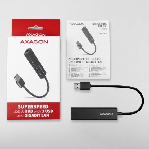 HMA-GL3A Wieloportowy hub USB 4in1, 5Gbps, 3x USB-A + GLAN, metalowy, 20cm USB-A kabel HMA-GL3A Wieloportowy hub USB 4in1, 5Gbps, 3x USB-A + GLAN, metalowy, 20cm USB-A kabel