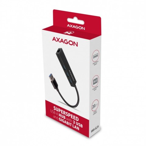 HMA-GL3A Wieloportowy hub USB 4in1, 5Gbps, 3x USB-A + GLAN, metalowy, 20cm USB-A kabel HMA-GL3A Wieloportowy hub USB 4in1, 5Gbps, 3x USB-A + GLAN, metalowy, 20cm USB-A kabel