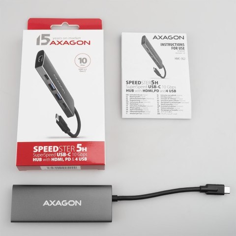 HMC-5G2 Wieloportowy hub USB 5in1, 10Gbps, 2x USB-A + 2x USB-C + HDMI 4K/60Hz, PD 100W, 13cm USB-C kabel HMC-5G2 Wieloportowy hub USB 5in1, 10Gbps, 2x USB-A + 2x USB-C + HDMI 4K/60Hz, PD 100W, 13cm USB-C kabel