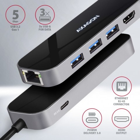 HMC-6GL Wieloportowy hub USB 6in1, 5Gbps, 3x USB-A, HDMI 4K/30Hz, GLAN, PD 100W, 20cm USB-C kabel HMC-6GL Wieloportowy hub USB 6in1, 5Gbps, 3x USB-A, HDMI 4K/30Hz, GLAN, PD 100W, 20cm USB-C kabel