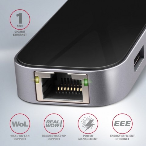 HMC-6GL Wieloportowy hub USB 6in1, 5Gbps, 3x USB-A, HDMI 4K/30Hz, GLAN, PD 100W, 20cm USB-C kabel HMC-6GL Wieloportowy hub USB 6in1, 5Gbps, 3x USB-A, HDMI 4K/30Hz, GLAN, PD 100W, 20cm USB-C kabel