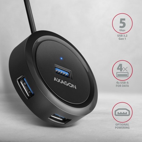 HUE-P1A Hub 4-portowy USB 3.2 Gen 1 round, 30cm USB-A kabel, microUSB dodatkowe zasilanie HUE-P1A Hub 4-portowy USB 3.2 Gen 1 round, 30cm USB-A kabel, microUSB dodatkowe zasilanie