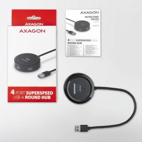 HUE-P1A Hub 4-portowy USB 3.2 Gen 1 round, 30cm USB-A kabel, microUSB dodatkowe zasilanie HUE-P1A Hub 4-portowy USB 3.2 Gen 1 round, 30cm USB-A kabel, microUSB dodatkowe zasilanie