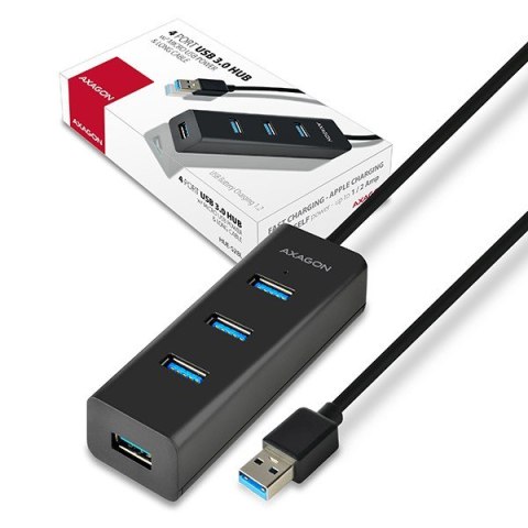 HUE-S2BL Hub 4-portowy USB 3.2 Gen 1 charging hub, 1.2m kabel, microUSB dodatkowe zasilanie HUE-S2BL Hub 4-portowy USB 3.2 Gen 1 charging hub, 1.2m kabel, microUSB dodatkowe zasilanie