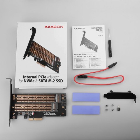 PCEM2-D Adapter wewnętrzny PCIe x4, 1x M.2 NVMe M-key + 1x SATA B-key slot, SP & LP PCEM2-D Adapter wewnętrzny PCIe x4, 1x M.2 NVMe M-key + 1x SATA B-key slot, SP & LP