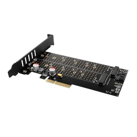 PCEM2-DC Adapter wewnętrzny PCIe x4, 1x M.2 NVMe M-key + 1x SATA B-key slot, chłodnica, SP & LP + radiator PCEM2-DC Adapter wewnętrzny PCIe x4, 1x M.2 NVMe M-key + 1x SATA B-key slot, chłodnica, SP & LP + radiator