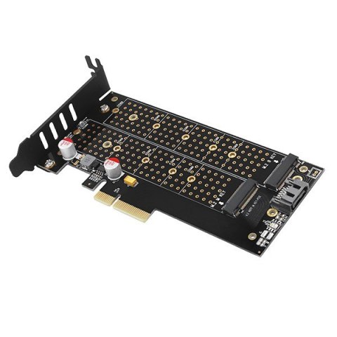 PCEM2-DC Adapter wewnętrzny PCIe x4, 1x M.2 NVMe M-key + 1x SATA B-key slot, chłodnica, SP & LP + radiator PCEM2-DC Adapter wewnętrzny PCIe x4, 1x M.2 NVMe M-key + 1x SATA B-key slot, chłodnica, SP & LP + radiator