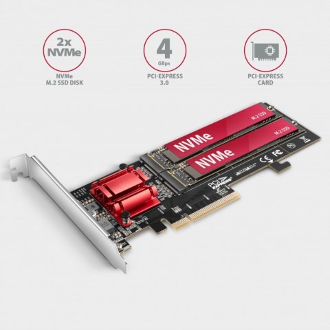 PCEM2-ND Kontroler PCIe x 8, 2x slot M.2 NVMe M-key RAID wsparcie dla płyt bez bifurkacji, w zestawie, SP & LP PCEM2-ND Kontroler PCIe x 8, 2x slot M.2 NVMe M-key RAID wsparcie dla płyt bez bifurkacji, w zestawie, SP & LP