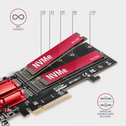 PCEM2-ND Kontroler PCIe x 8, 2x slot M.2 NVMe M-key RAID wsparcie dla płyt bez bifurkacji, w zestawie, SP & LP PCEM2-ND Kontroler PCIe x 8, 2x slot M.2 NVMe M-key RAID wsparcie dla płyt bez bifurkacji, w zestawie, SP & LP