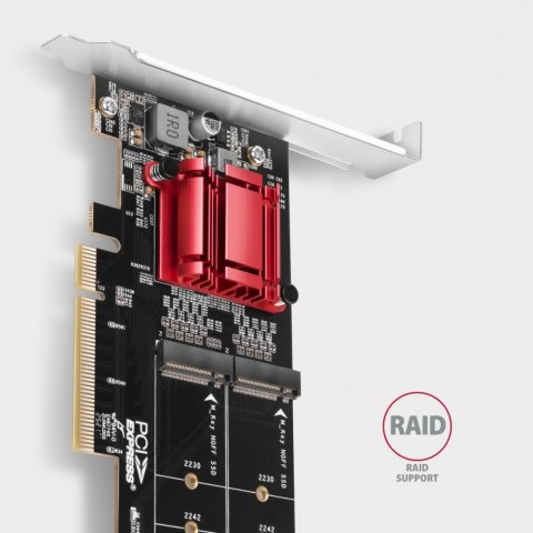 PCEM2-ND Kontroler PCIe x 8, 2x slot M.2 NVMe M-key RAID wsparcie dla płyt bez bifurkacji, w zestawie, SP & LP PCEM2-ND Kontroler PCIe x 8, 2x slot M.2 NVMe M-key RAID wsparcie dla płyt bez bifurkacji, w zestawie, SP & LP