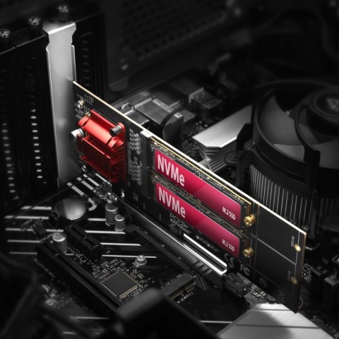 PCEM2-ND Kontroler PCIe x 8, 2x slot M.2 NVMe M-key RAID wsparcie dla płyt bez bifurkacji, w zestawie, SP & LP PCEM2-ND Kontroler PCIe x 8, 2x slot M.2 NVMe M-key RAID wsparcie dla płyt bez bifurkacji, w zestawie, SP & LP