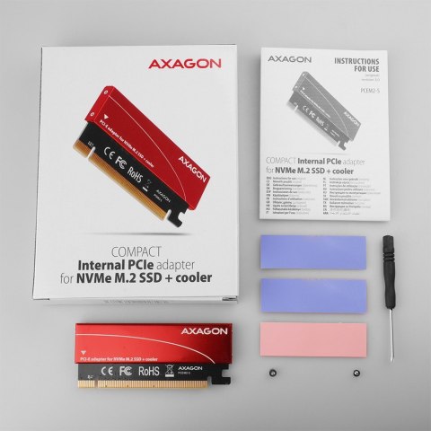 PCEM2-S Adapter wewnętrzny PCIe x16, 1x M.2 NVMe M-key slot aluminiowa osłona PCEM2-S Adapter wewnętrzny PCIe x16, 1x M.2 NVMe M-key slot aluminiowa osłona