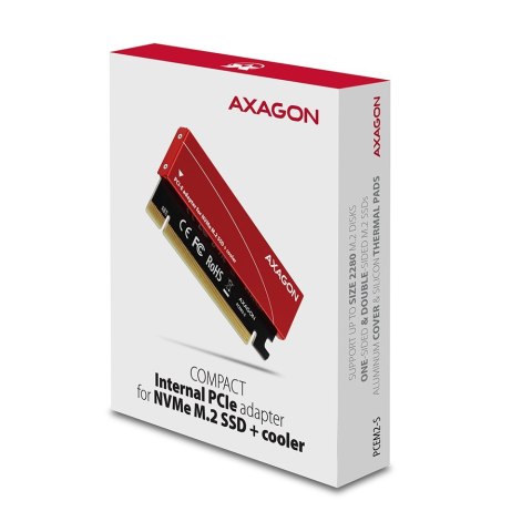 PCEM2-S Adapter wewnętrzny PCIe x16, 1x M.2 NVMe M-key slot aluminiowa osłona PCEM2-S Adapter wewnętrzny PCIe x16, 1x M.2 NVMe M-key slot aluminiowa osłona