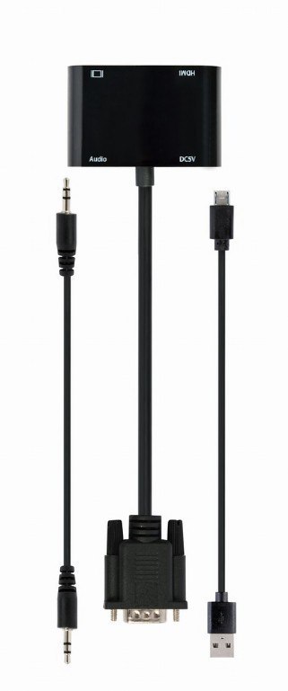 Konwerter sygnału VGA do HDMI + VGA czarny, 15 cm Konwerter sygnału VGA do HDMI + VGA czarny, 15 cm