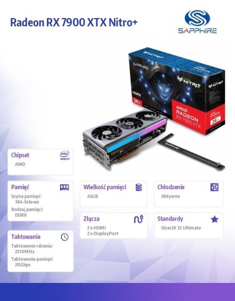 Karta graficzna Radeon RX 7900 XTX Nitro+ 24GB GDDR6 384bit 2DP/2HDMI Karta graficzna Radeon RX 7900 XTX Nitro+ 24GB GDDR6 384bit 2DP/2HDMI