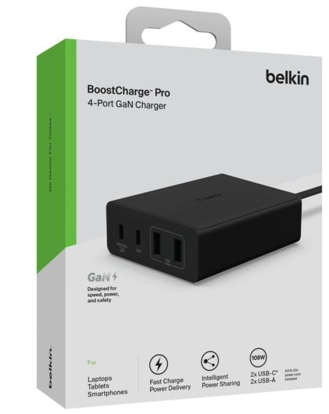 Ładowarka 108W 4-porty GaN 2xUSB- A 2xUSB-C czarna Ładowarka 108W 4-porty GaN 2xUSB- A 2xUSB-C czarna