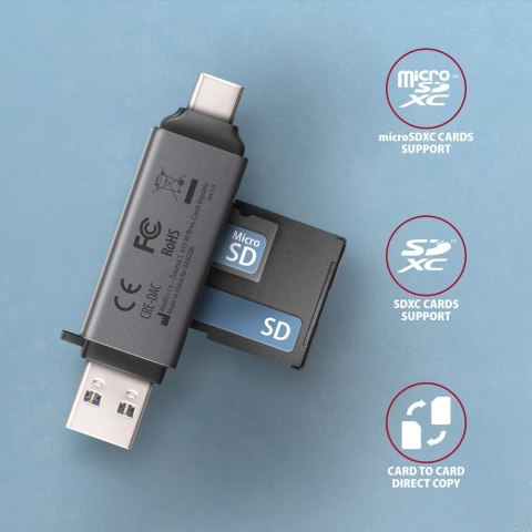 CRE-DAC Czytnik kart zewnętrzny USB3.2 Gen 1 Type-C + Type-A SD/microSD CRE-DAC Czytnik kart zewnętrzny USB3.2 Gen 1 Type-C + Type-A SD/microSD